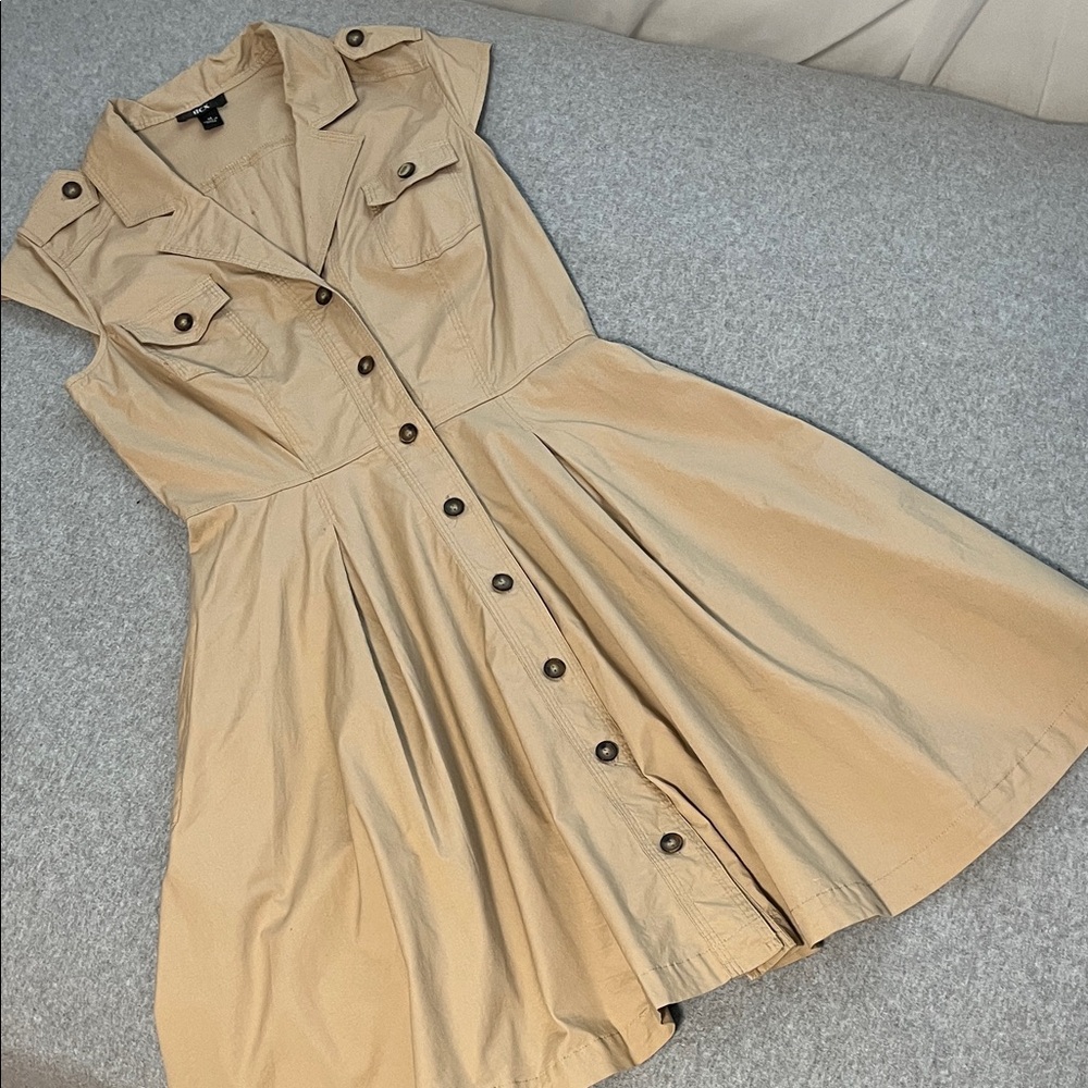 Fit and Flair Button Safari Dress Medium Tan Casual